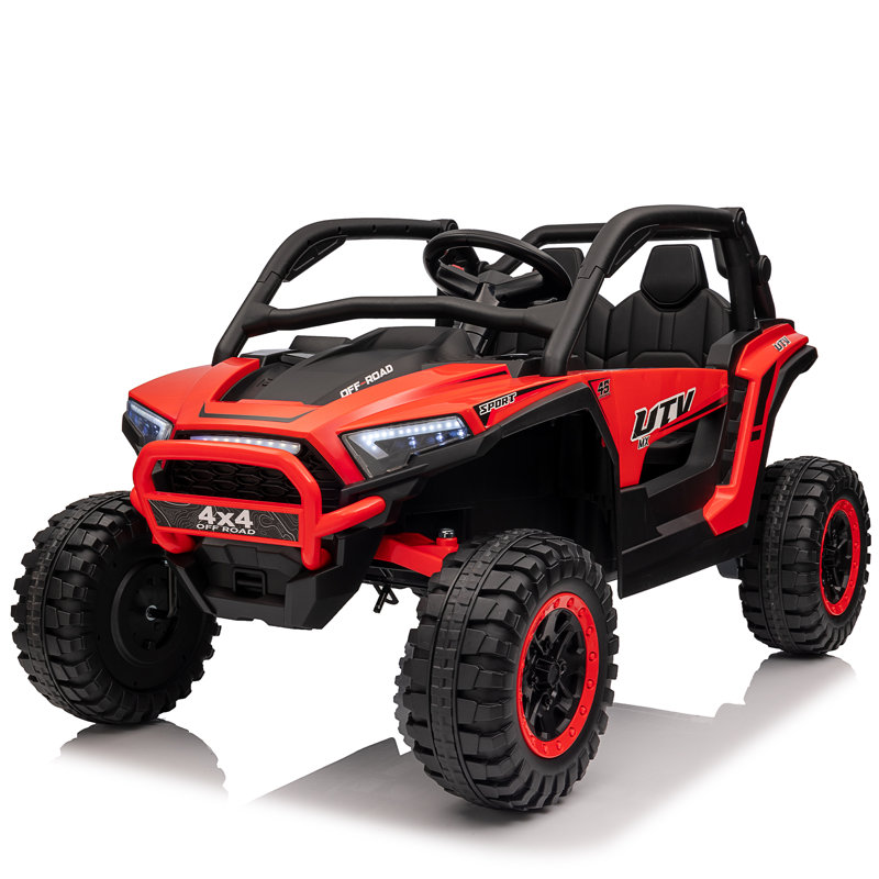 Voiture électrique rouge 2 places pour enfants (24 V) avec télécommande parentale, musique Bluetooth, lumières DEL et cadeau amusant pour les filles