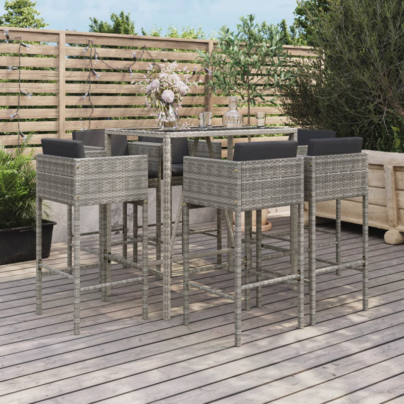 6 - Person Patio Dining Set with Rectangular Table , Cushions Included, Gray, 6