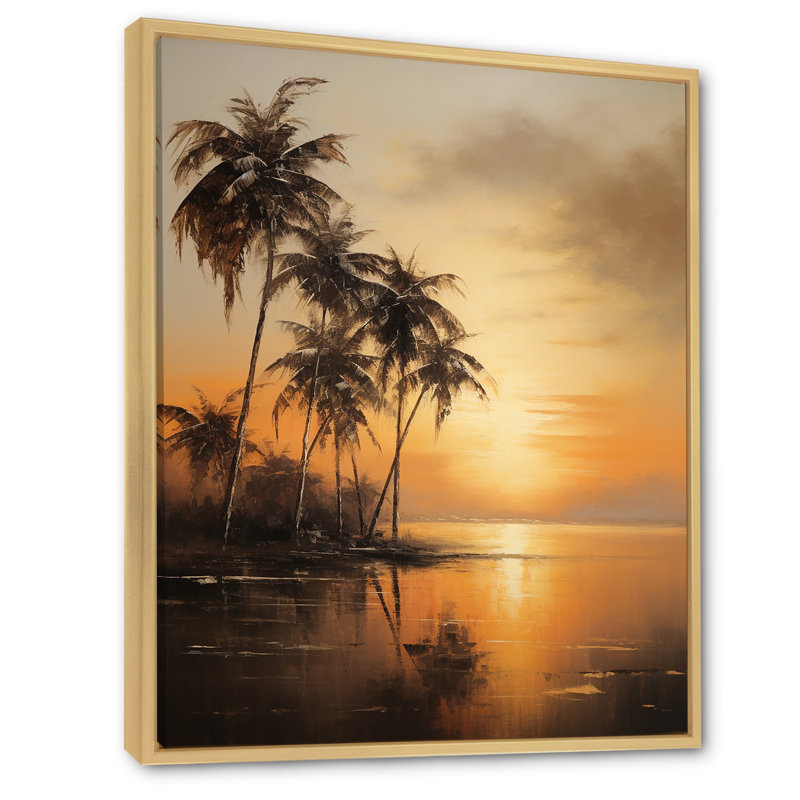 «Palm Tree Tropical Getaway Sunset Bronze Beach I», reproduction sur toile, Cadre naturel flottant