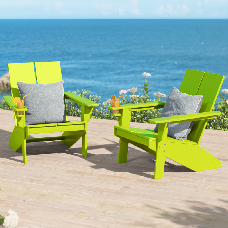 Chaise Adirondack moderne en poly (ensemble de 2), noir, Vert citron