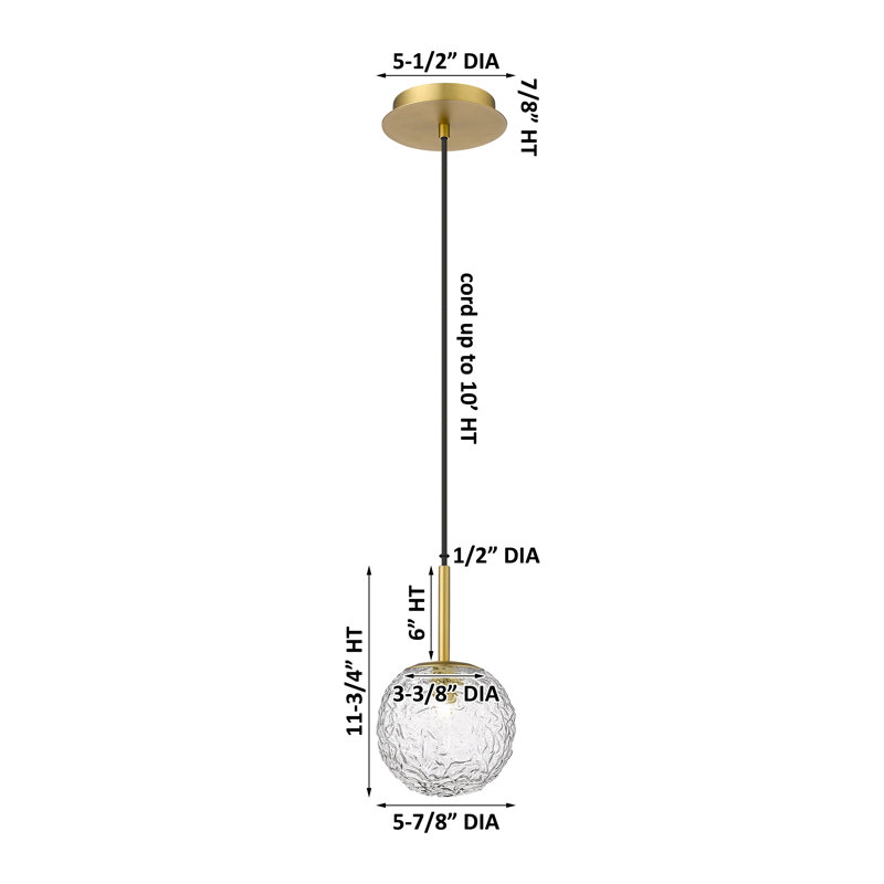 Barrington - 1 Light 10" Cord Hung Mini Pendant - Bulb Not Included -  Satin Nickel Finish, 132.75" H x 6" W x 6" D