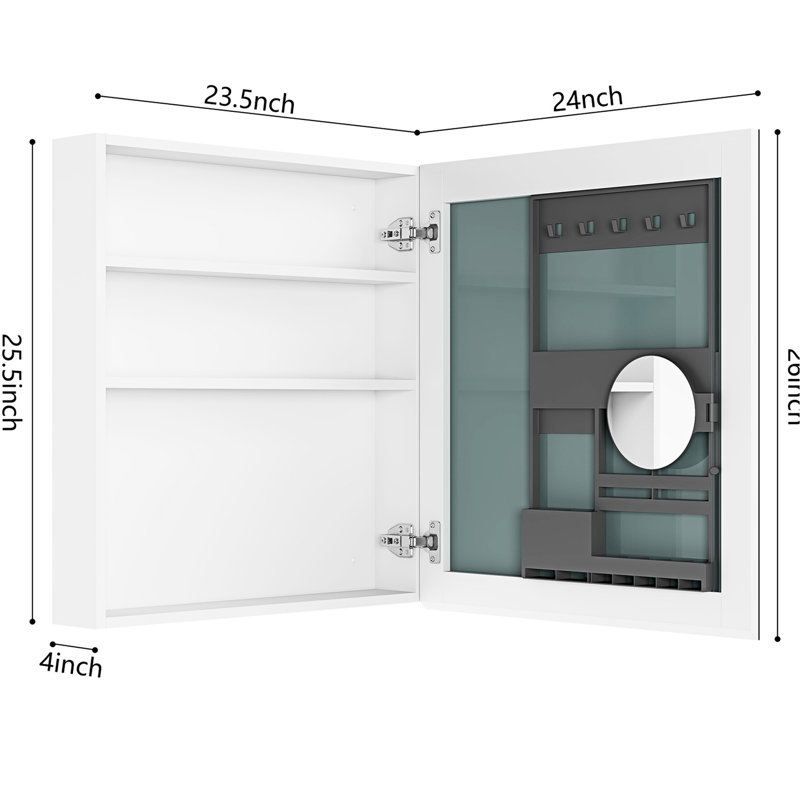 Armoire de miroir de salle de bain l 24 po x H 26 po - Bords biseautés, porte ouverte à droite, grand espace de rangement, bois d'ingénierie de qualité, charnières, blanc 24 po x 26 po avec ouverture, compartiment spacieux, doux