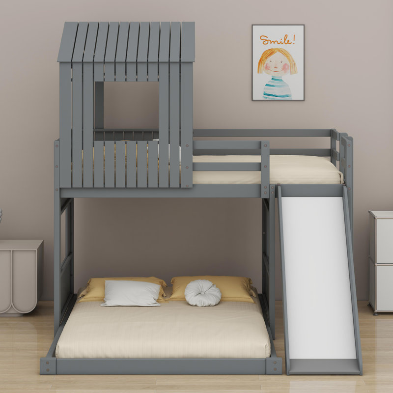 Lit superposé en bois, Gris