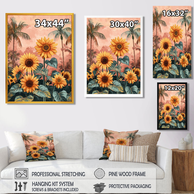 Drimit - Floral Wall Art Prints, H 44 po x l 34 po, Reproduction encadrée d'une seule photo, Doré