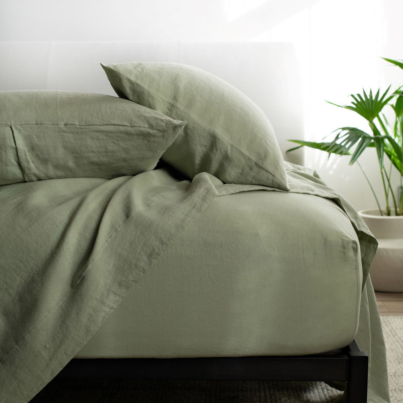 100% French Linen Sheet Set, Matcha, Twin XL Sheet Set with 1 Pillowcase