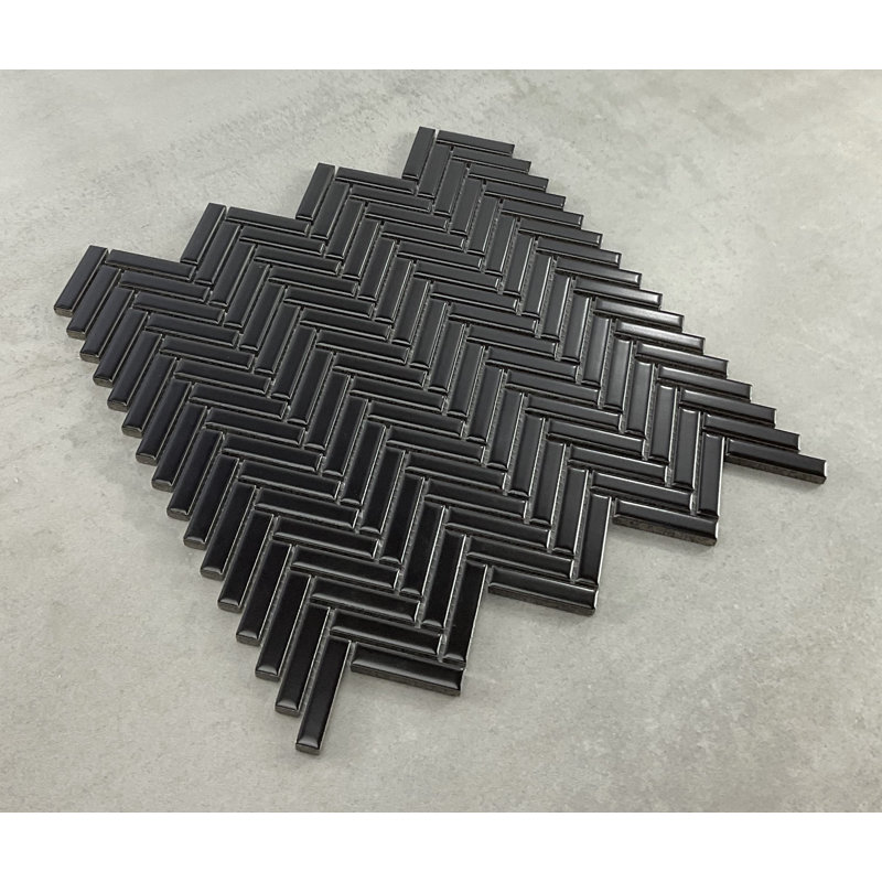 Mini Porcelain Herringbone Matte Finish Wall And Floor Mosaic Tile, Black