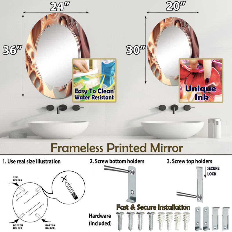 Leraine - Miroir mural moderne ovale, 30 po x 20 po