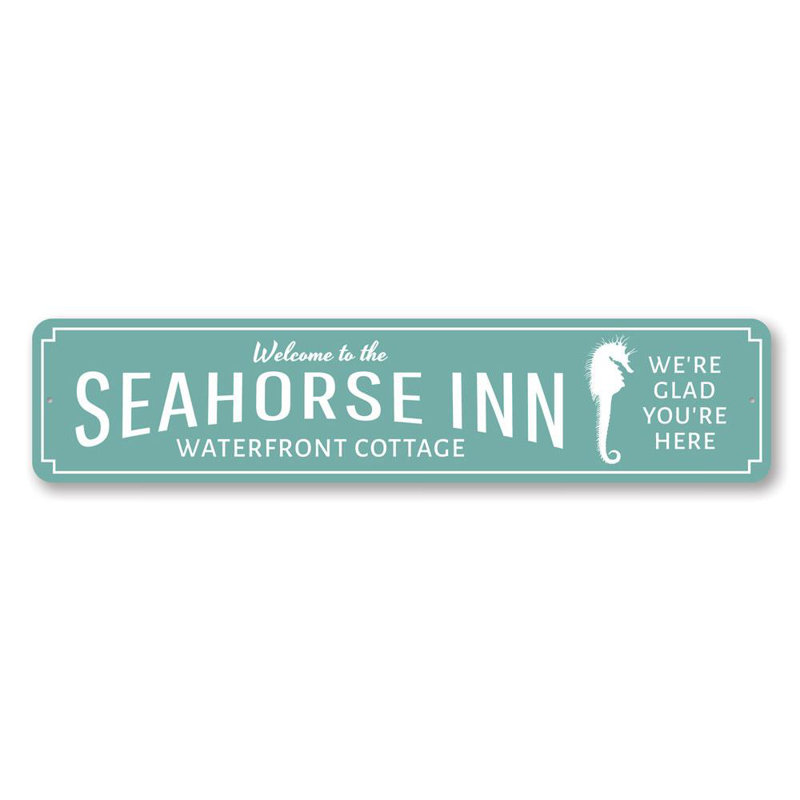 Panneau en aluminium «Seahorse Inn Welcome», H 4 po x l 18 po x P 0,04 po
