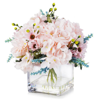 Faux Silk Hydrangea Arrangement in Vase