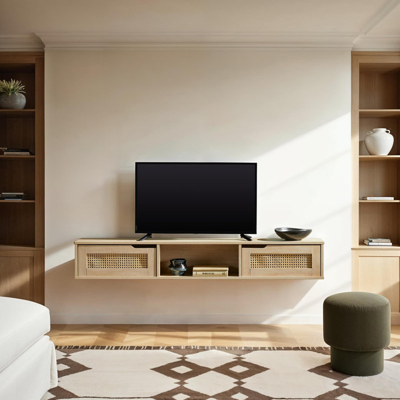 Petoskey Floating Wall Mounted TV Stand with 2-Dropdown Doors, Coastal Oak, 58" W