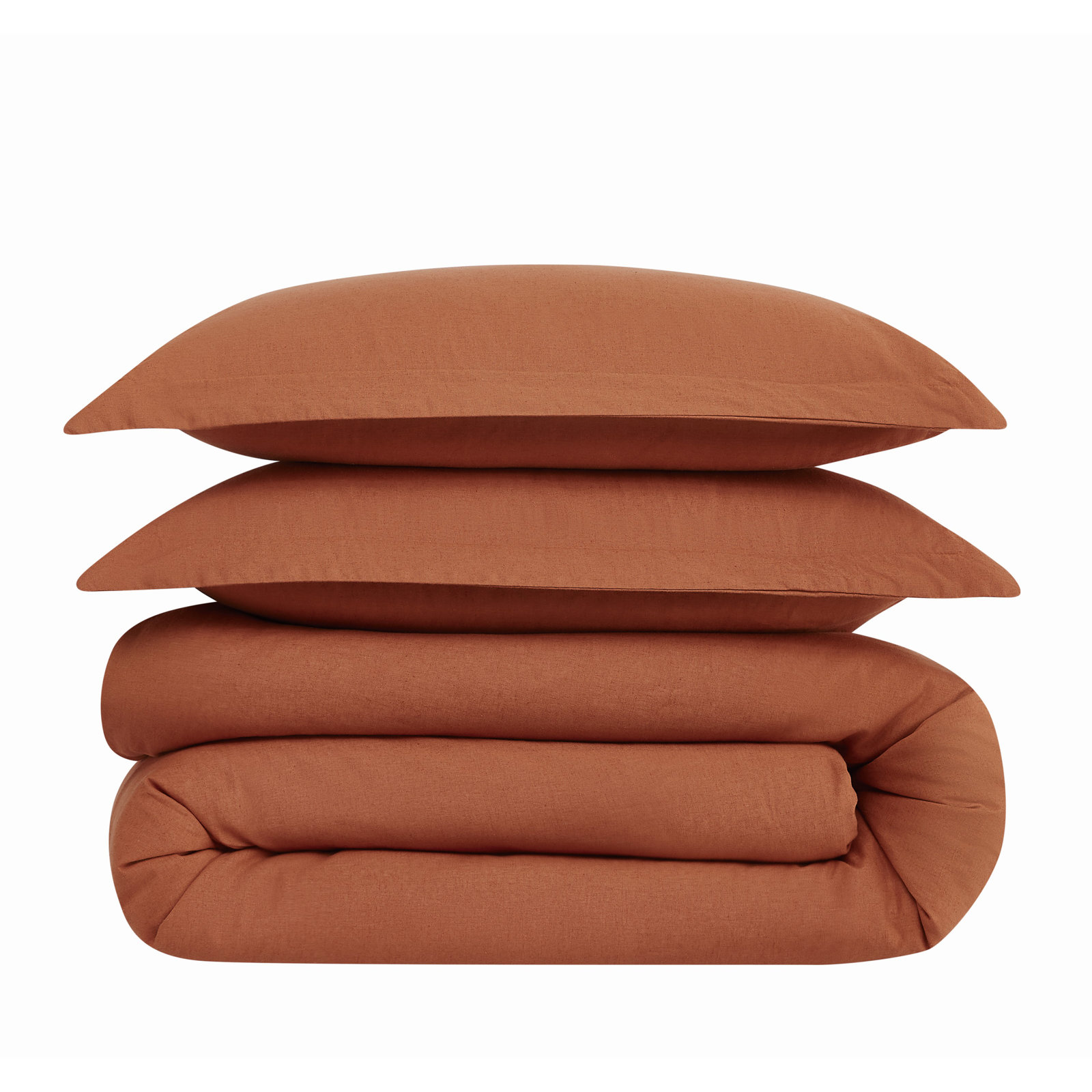 Nena Linen Percale Duvet Cover Set, Full/Queen Duvet Cover + 2 Standard Shams, Rust