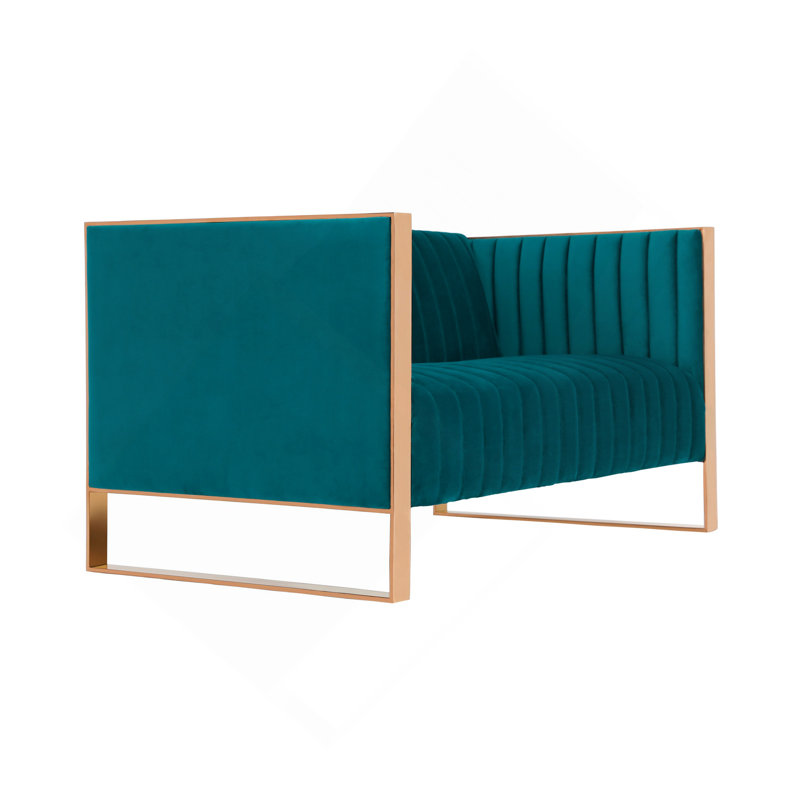 Causeuse 57 po en velours bleu sarcelle