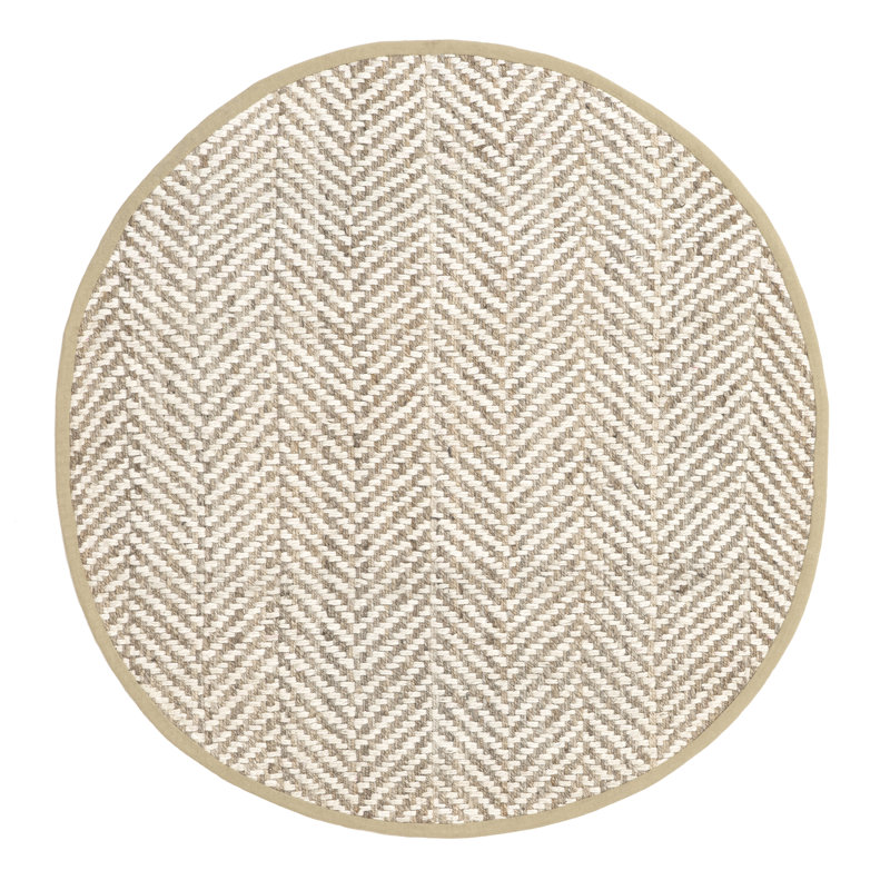 Tapis blanc cassé en jute tissé à la main à plat avec motif de chevrons Jaunius, Rond 4 pi