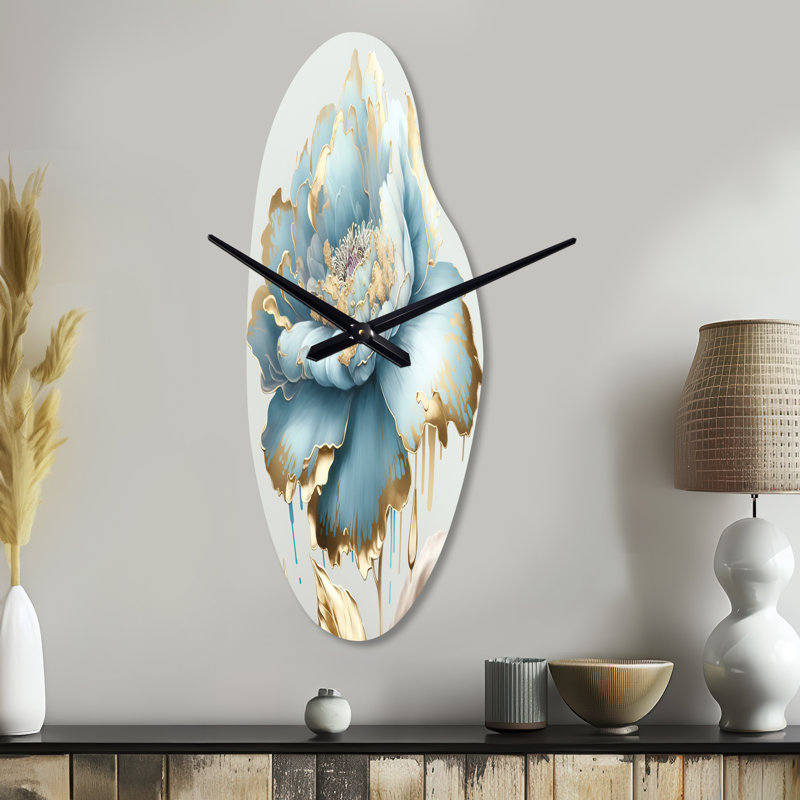 Horloge murale asymétrique en métal Chic Blue Blooming Flower III - Flowers, Médium