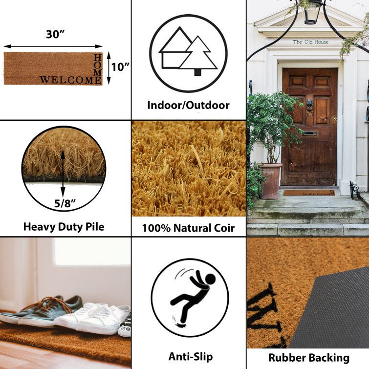 Evideco Welcome Home 30x10 Long Sheltered Front Door Mat Coco Natural
