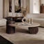 Table basse ronde en bois de noyer naturel avec plateau en travertin naturel-129189497