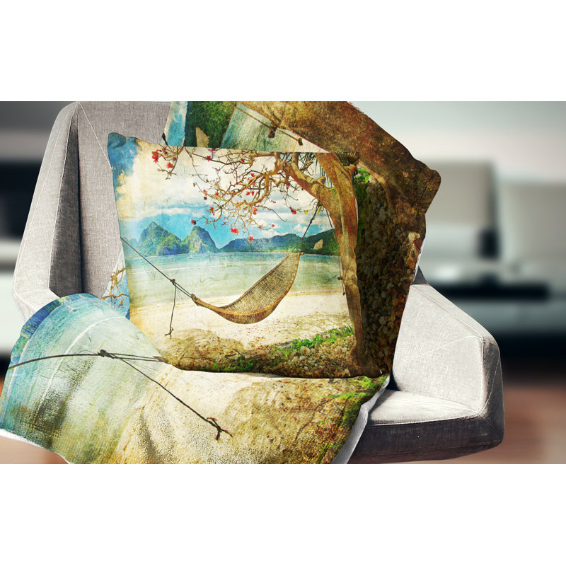 Coussin décoratif imprimé de couchage tropical en paysage digital art landscape, 18 po x 18 po, Coussin décoratif