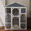 Enceinte d'extérieur pour chat en bois gris avec dessus imperméable, 3 plateformes et 2 cages pour animaux de compagnie