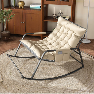 Chaise berçante avec rangement, coussins et accoudoirs, fauteuil inclinable confort toutes saisons, chaise longue ergonomique respirante pour chambre à coucher, salon, patio, jardin, blanc cassé
