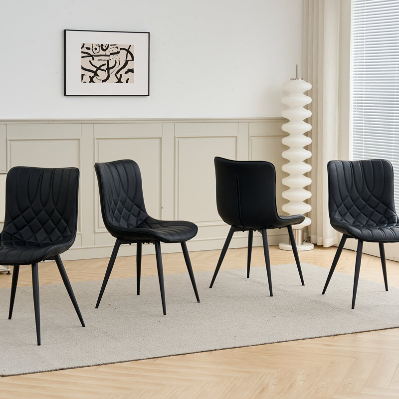 44cm H Cotton Upholstered Metal Side Chair, Black