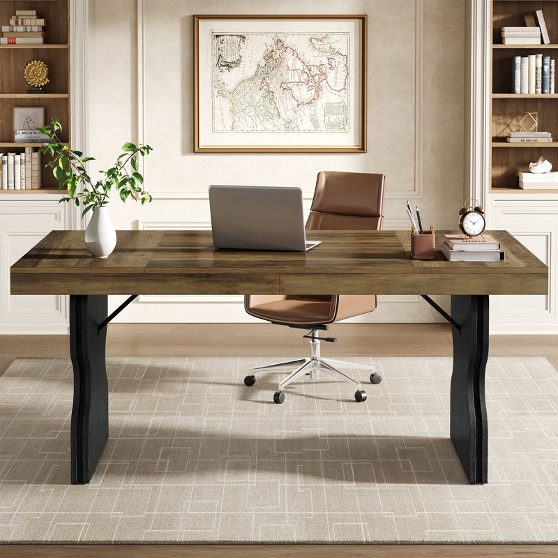 Bureau de direction 63 pouces, bureau d'ordinateur en bois avec bureau d'ordinateur
