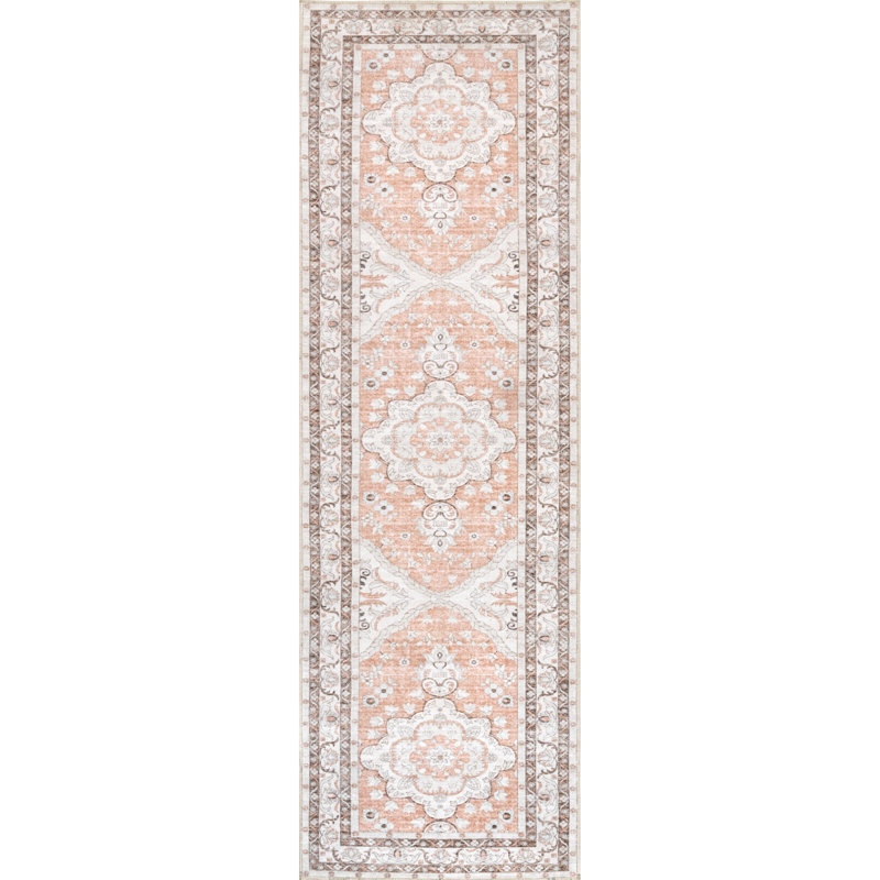 Tapis lavable à la machine Zahra Medallion, Tapis de couloir 2 pi 6 po x 12 pi