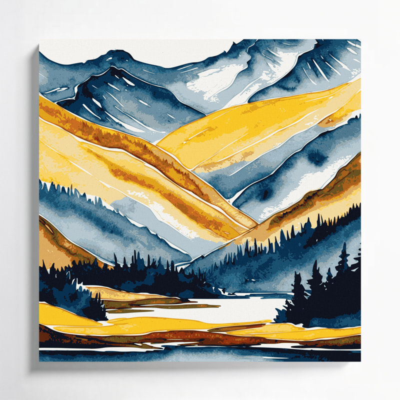 Aquarelle, paysage, 45, toile beige, H 8 po x l 8 po