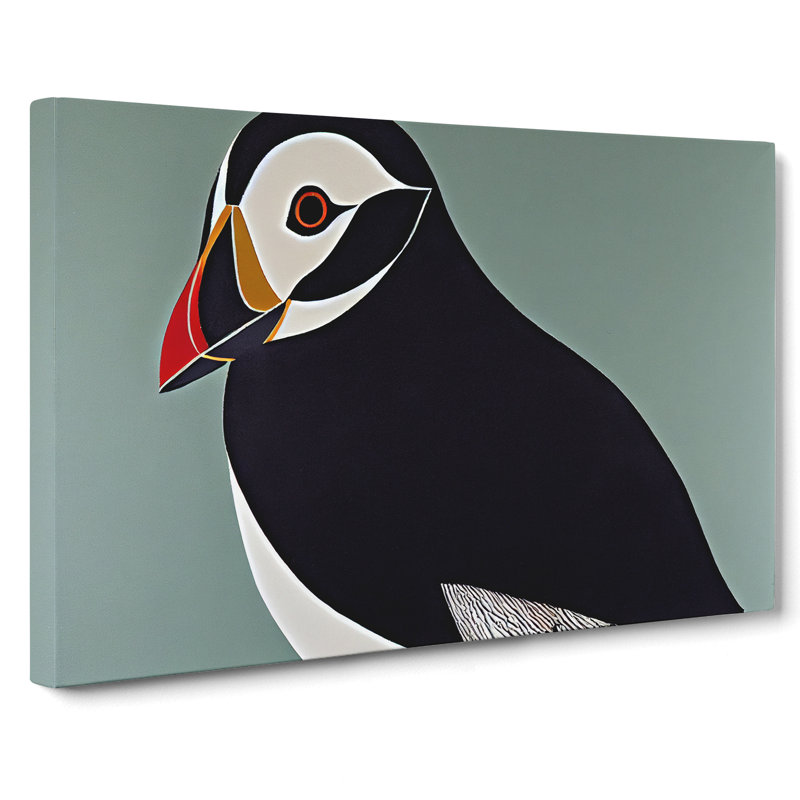 Peaceful Puffin Bird Abstract - Wrapped Canvas, 35cm H x 50cm W x 3cm D