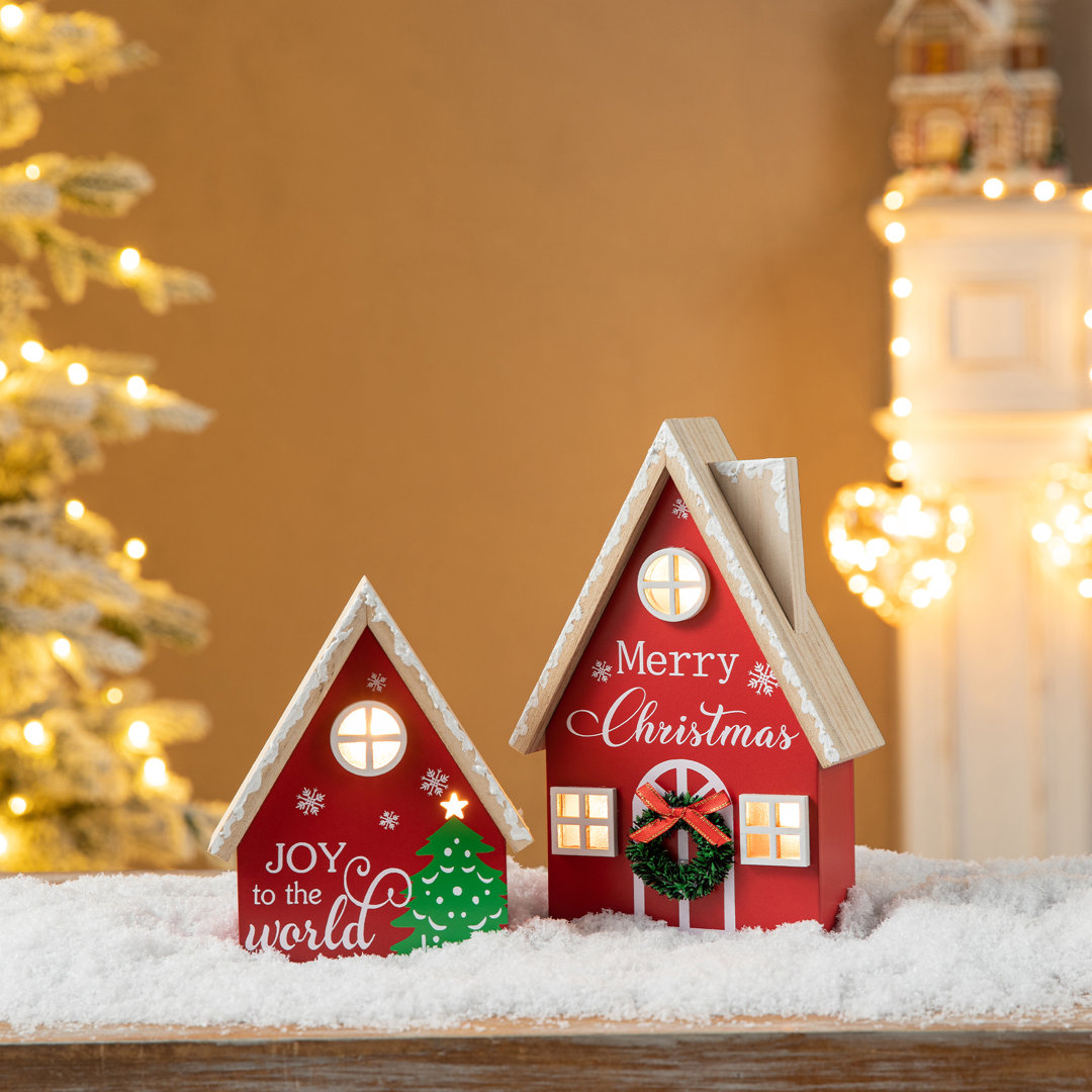 Set Of 2 Christmas Lighted Wooden House Table Decor The Holiday Aisle®