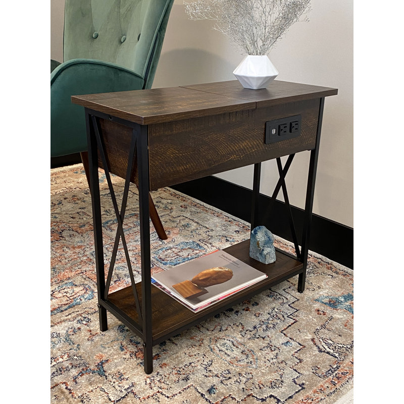 Solid Wood Top End Table and Built-In Outlets
