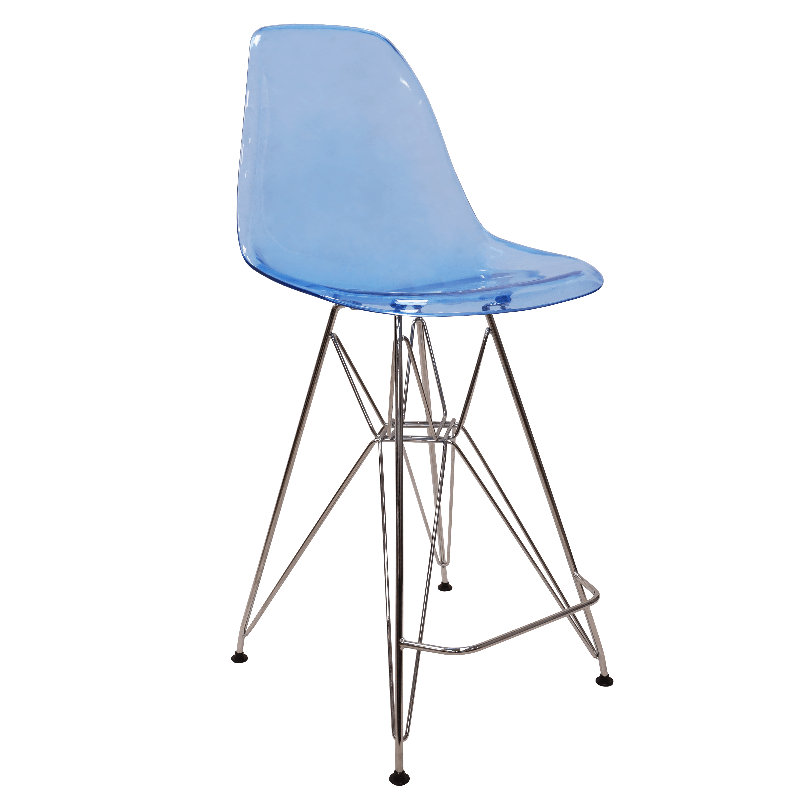 Tabouret de bar Juhani en acrylique moderne avec structure en acier chromé, tabouret fantôme sans dossier de 29,5 po de hauteur pour îlot de cuisine et table de pub, capacité de 300 lb robuste, siège en lucite transparent avec repose-pieds