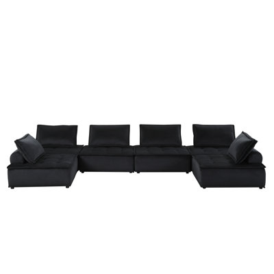 Anna 160" Black Velvet 6Seater Ushape Modular Sectional Sofa