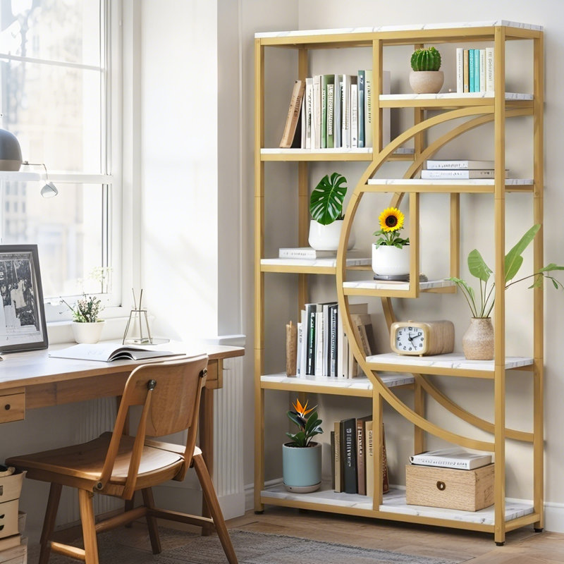 69" Geometric Bookcase with 9 Open Shelves