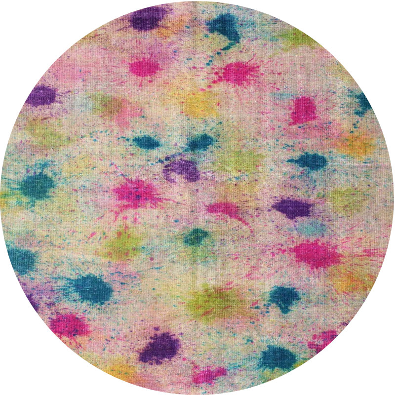 Tapis rose/bleu contemporain, Rond 4 pi