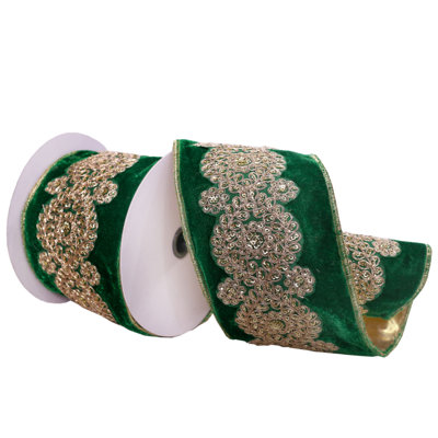 4" x 15' Velvet Wired Edge Christmas Ribbon