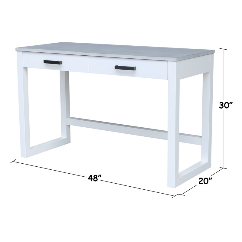 Bureau en bois massif avec deux tiroirs, Blanc / craie