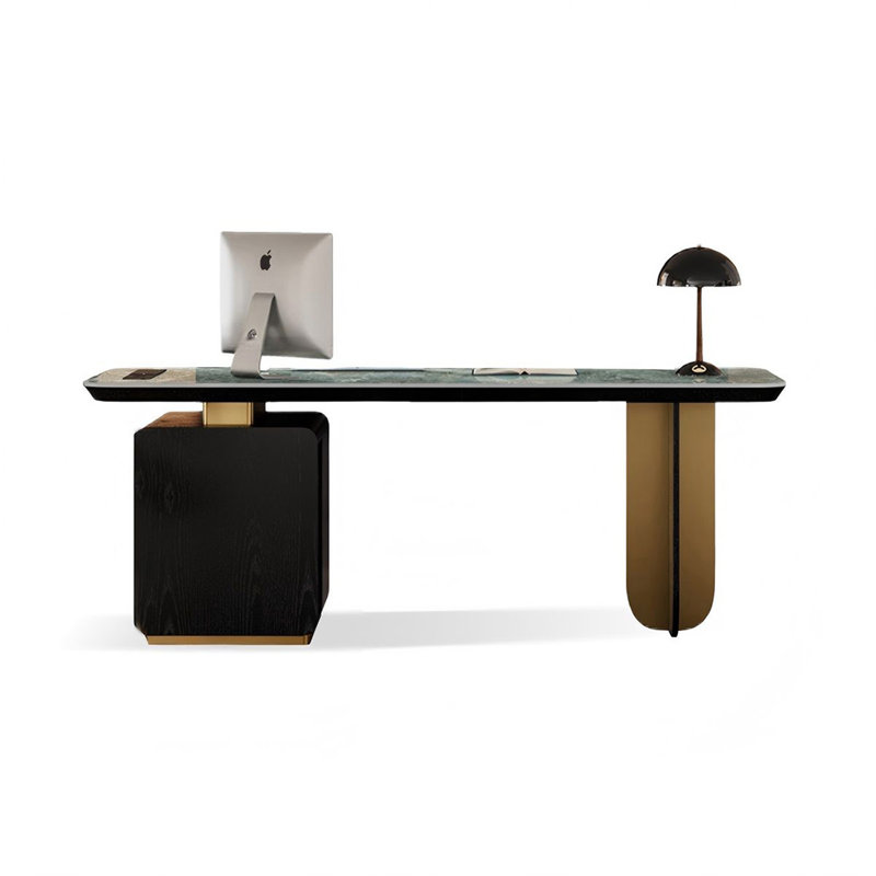 Bureau rectangulaire en acier inoxydable avec 3 tiroirs, H 29,53 po x l 70,87 po x P 27,56 po