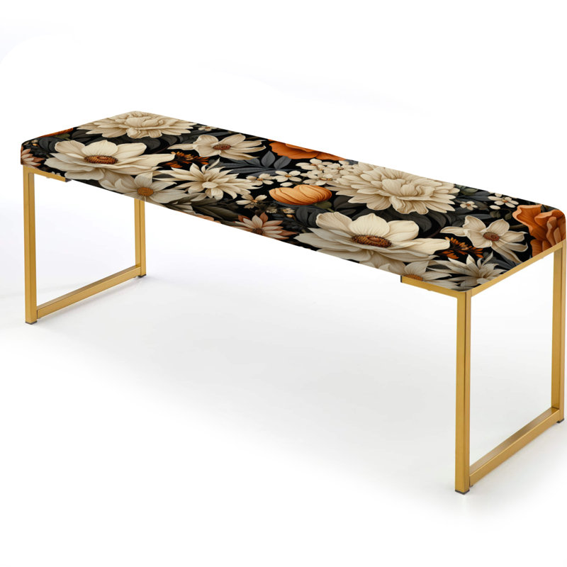 Motif de fleurs rustiques Dahlia - banc rembourré doré floral