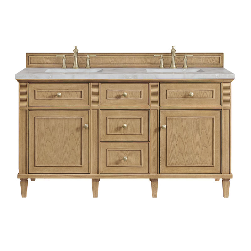 Lorelai 60'' W Double Vanity, Victorian Silver Silestone, Light Natural Oak, 8" Widespread