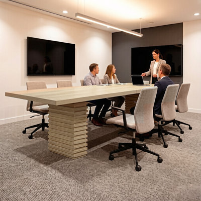 Modern 95" Rectangular Conference Table with Double Pedestal Base, Seats 6-10