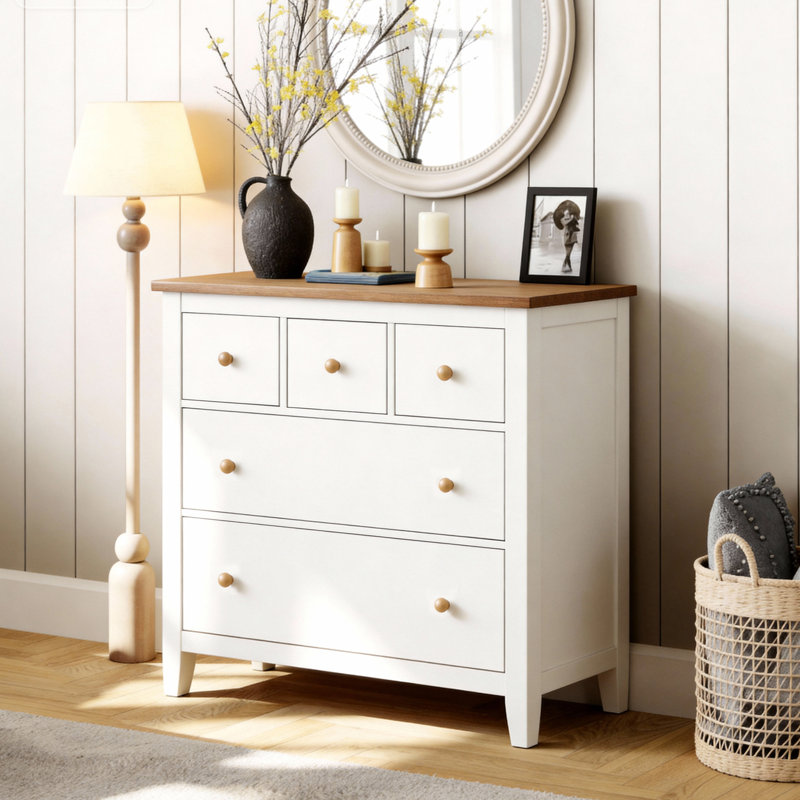 5 Drawer Dressser With Solid Wood Knobs