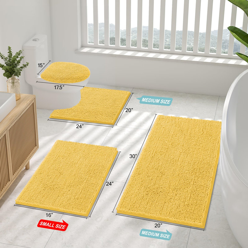 Luxury Chenille Bath Mat, Extra Soft Absorbent Shaggy, Non-Slip Plush, Yellow, 24X16 Inch, Yellow