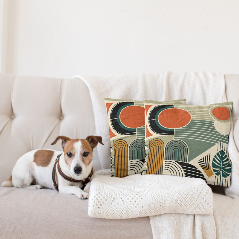 429430_Ambesonne, housse de coussin décoratif Monstera, paquet de 2 boho abstrait Mid-Century, H 16 po x l 16 po