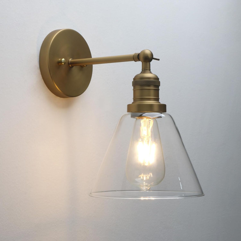 Vintage Industrial Wall Sconce, Retro 1-Light Glass Cone Shade Fixture For Bathroom Kitchen Bedroom Living Room Hallway