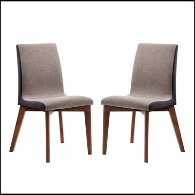 Set of 2 Grey Fabric Upholstered Dining Side Chairs with Walnut Finish for Modern and Elegant Dining