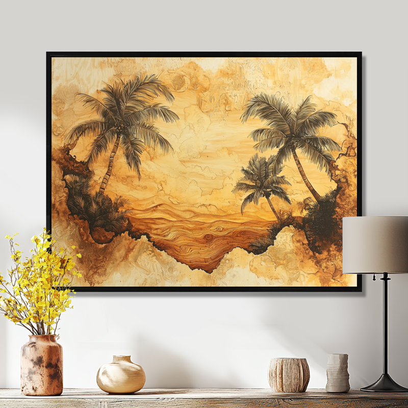 Clémentine, cuivre, prunes, arbre sur bois, paysage I - palmiers et palmiers, art mural, H 30 po x l 40 po