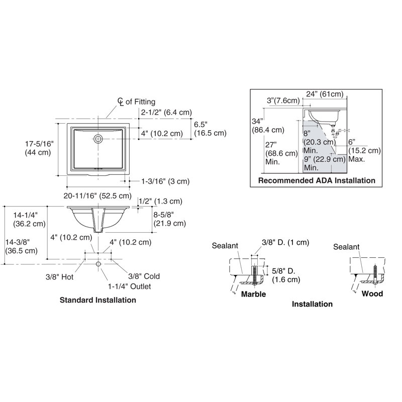 Memoirs Vitreous China Rectangular Undermount Bathroom Sink with Overflow, Skylight