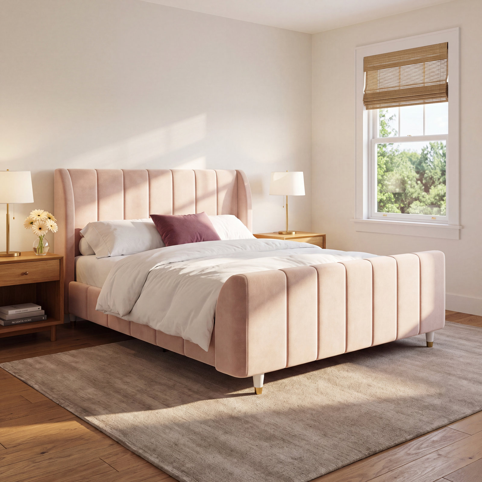 Ricketts Full Upholstered Platform Bed, Vintage Pink, Full/Double