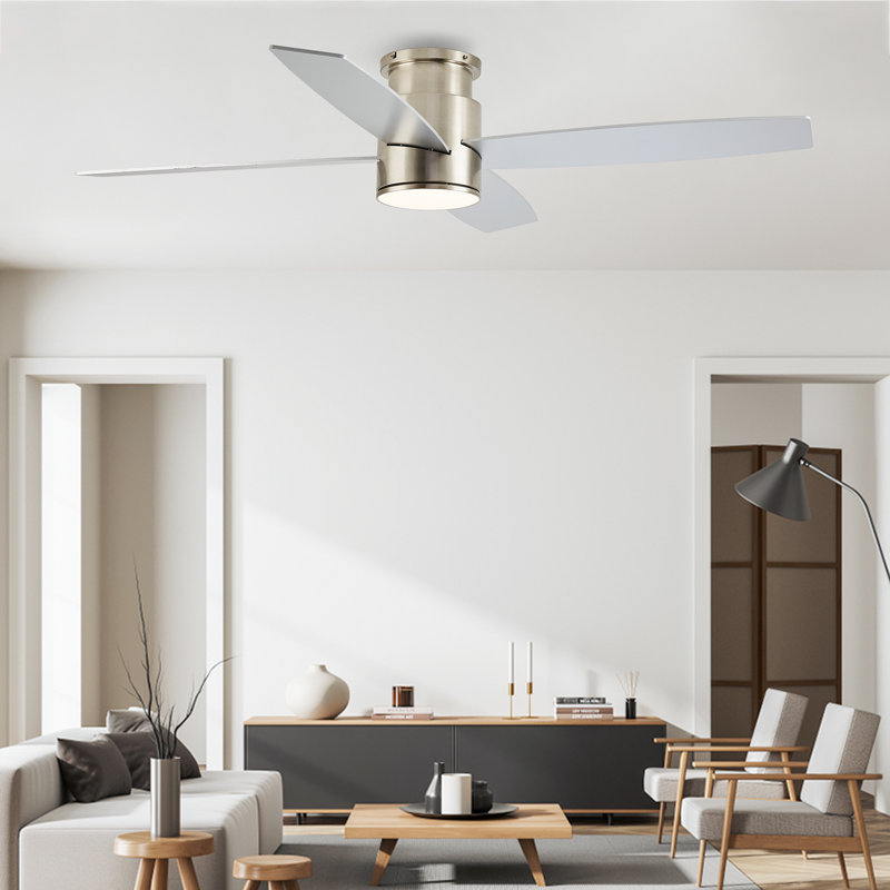 Silver and White 52'' Flush Mount Ceiling Fan with LED Light