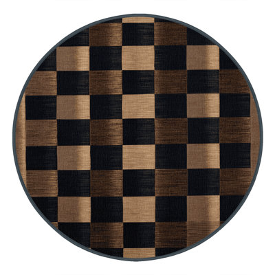 Machine Washable Checkered Black Area Rug